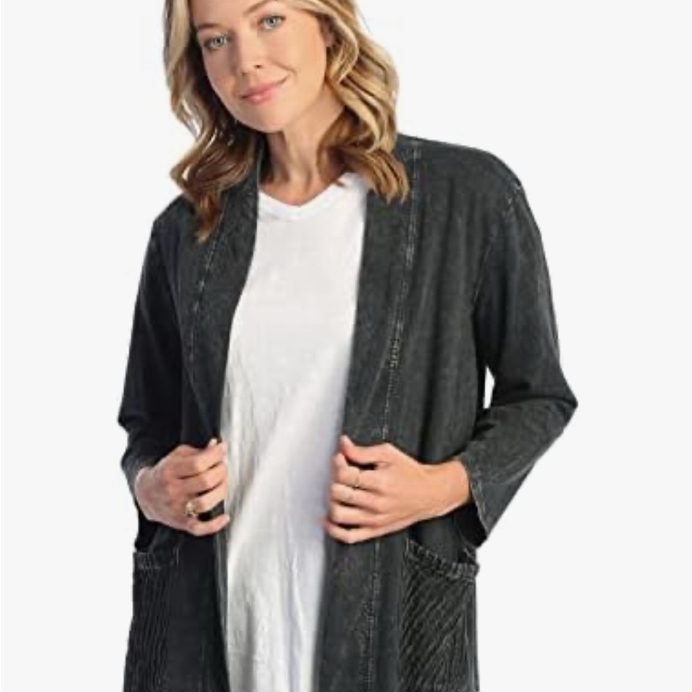 JESS & JANE Mineral Washed Open Cardigan French Terry Jacket